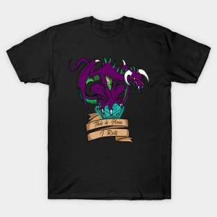 Purple Dragon with D20 die "This is How I Roll" T-Shirt